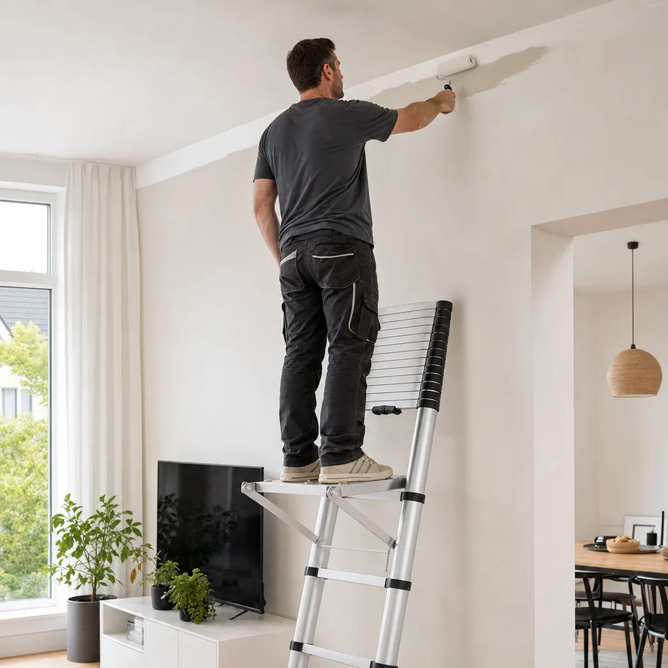 Arbeitsplattform an der Leiter bei Innenarbeiten