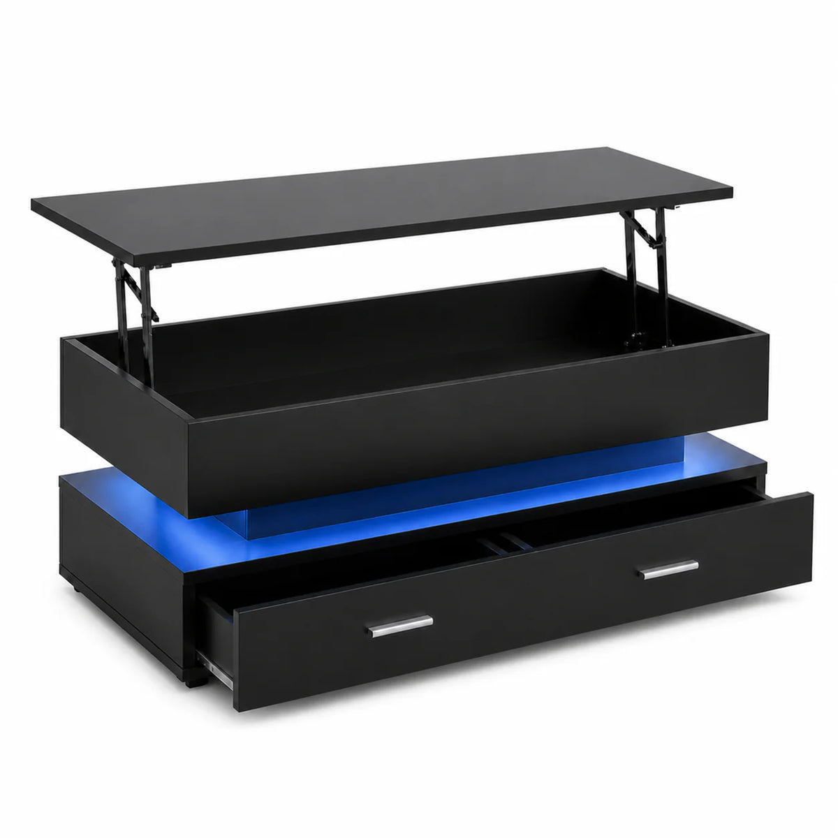 Table basse relevable Aria – Rangement intégré & éclairage LED
