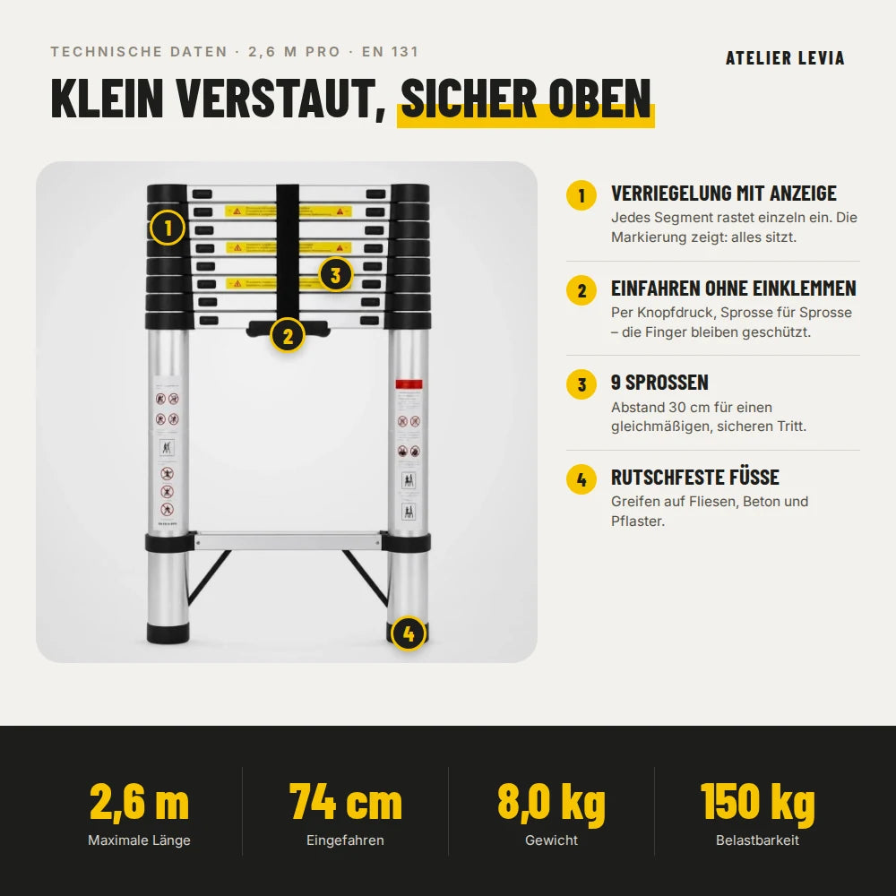 Teleskopleiter 2,6 m Pro – Technische Daten