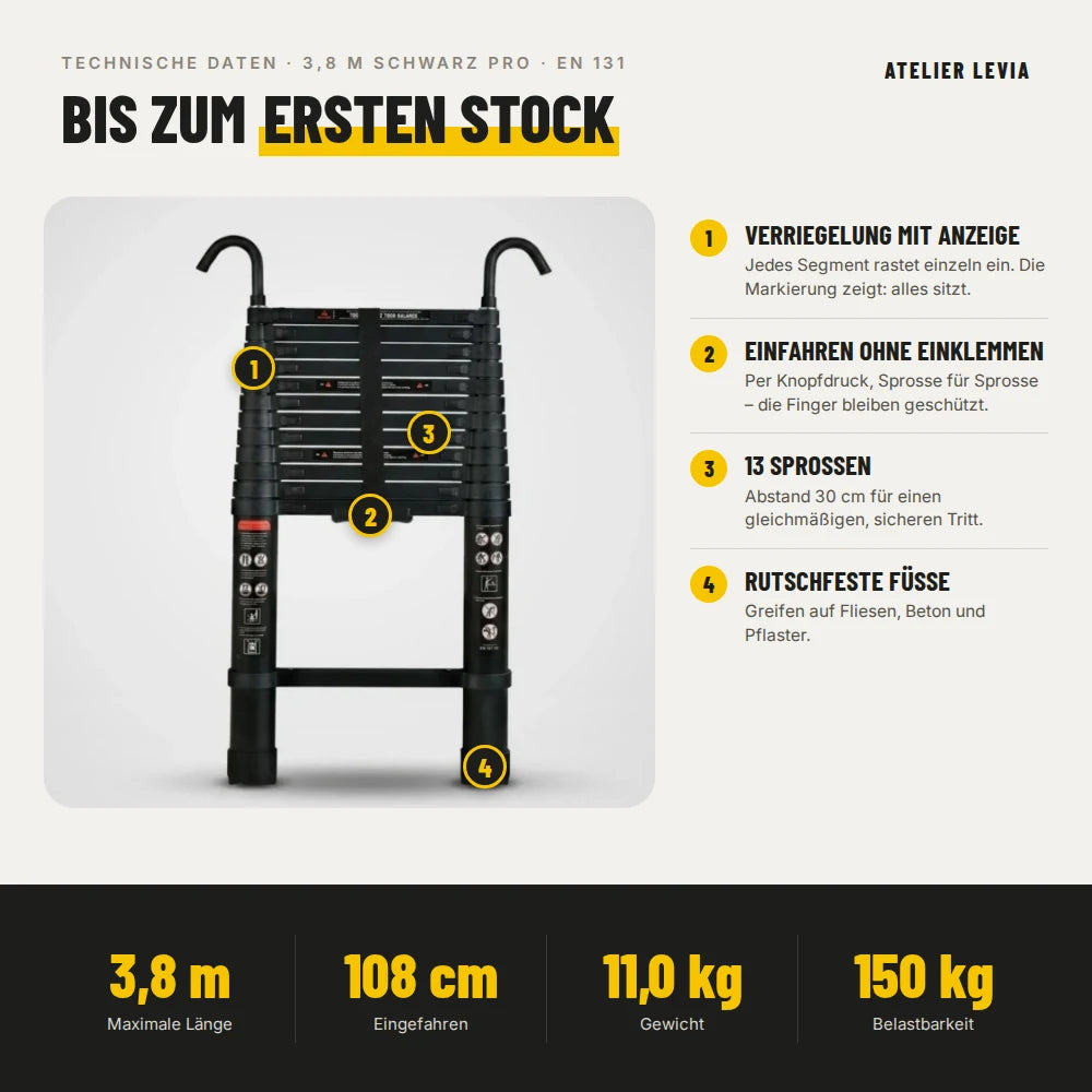 Teleskopleiter 3,8 m Schwarz Pro – Technische Daten