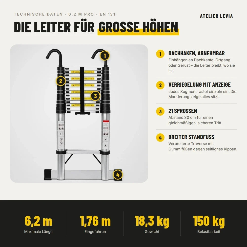 Teleskopleiter 6,2 m Pro – Technische Daten