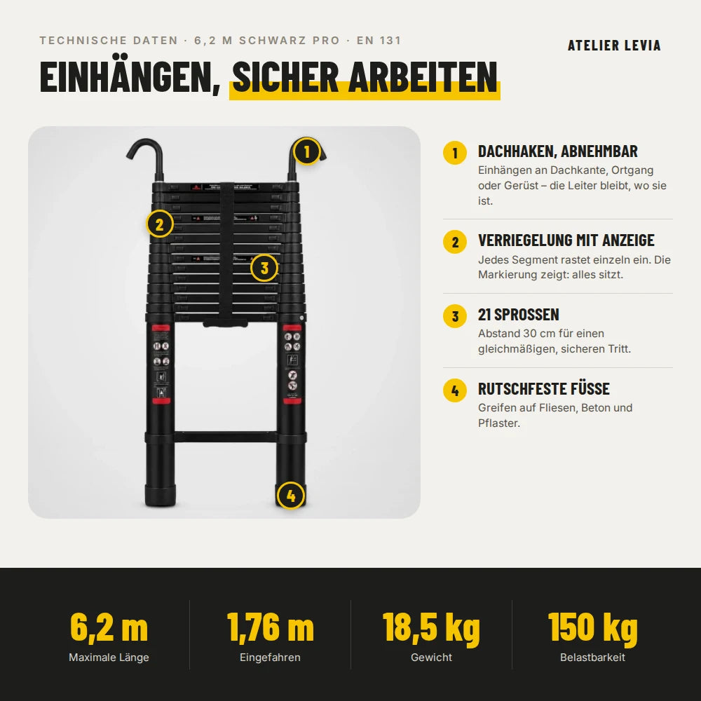 Teleskopleiter 6,2 m Schwarz Pro – Technische Daten